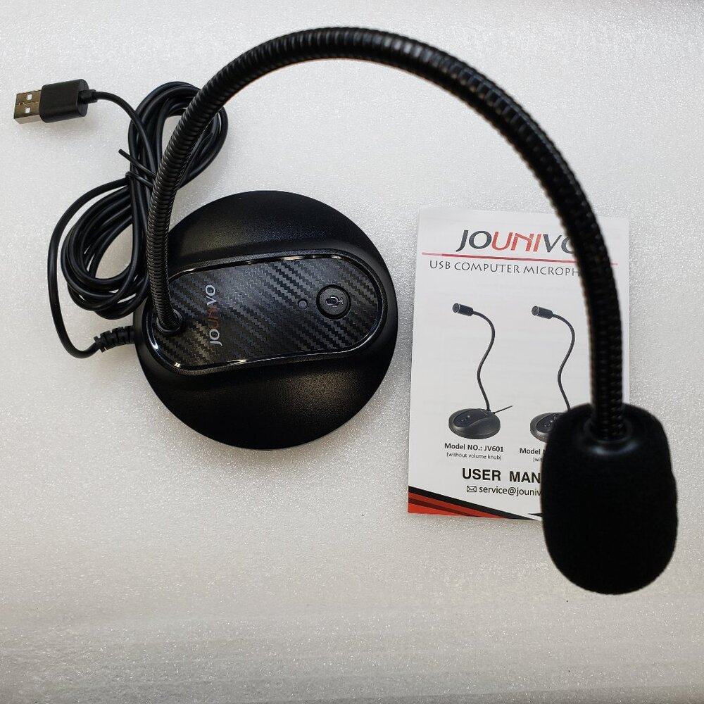 USB Desk Microphone with mute button f laptops. PC. Cable Cord Black. Long neck